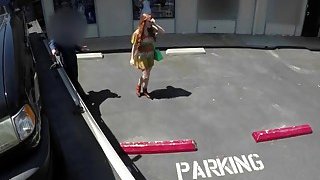 Redhead slut slurping long boner in two truck